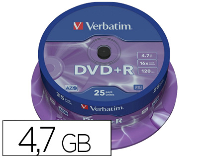 25 DVD+R Verbatim 4.7GB 16x 120 minutos
